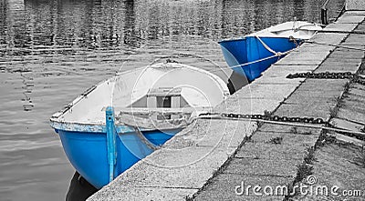 Blue river boats. Stock Photo