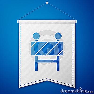 Blue Road barrier icon isolated on blue background. Symbol of restricted area which are in under construction processes Vector Illustration