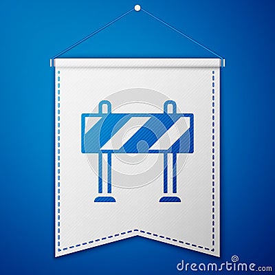 Blue Road barrier icon isolated on blue background. Symbol of restricted area which are in under construction processes Vector Illustration