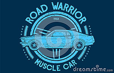 Blue Road Warrior Muscle Car 1968 Stock Photo