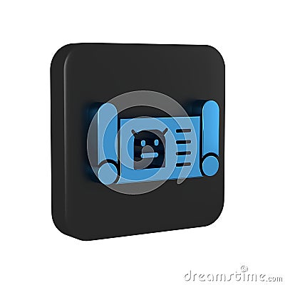 Blue Robot blueprint icon isolated on transparent background. Black square button. Stock Photo