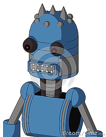 Blue Robot With Dome Head And Square Mouth And Red Eyed And Three Spiked Stock Photo