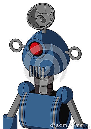 Blue Robot With Rounded Head And Vent Mouth And Cyclops Eye And Radar Dish Hat Stock Photo