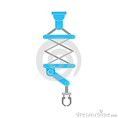 Blue robotic arm with gray crossbars. Vector illustration on white background. Vector Illustration