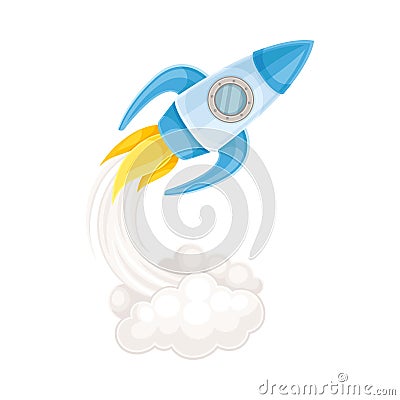 Blue Rocket as Spacecraft with Engine Exhaust Launching in Space Vector Illustration Vector Illustration