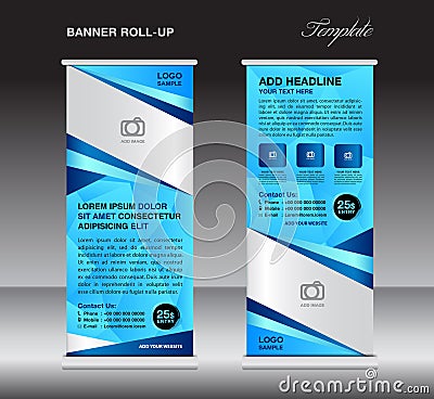 Blue roll up banner stand template, stand design,banner design Vector Illustration