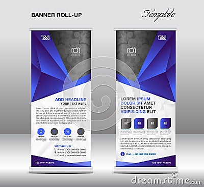 Blue Roll up banner stand template, stand design,banner template Vector Illustration