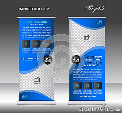 Blue Roll Up Banner template vector illustration Vector Illustration