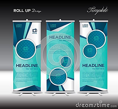 Blue Roll Up Banner template vector illustration polygon background Vector Illustration