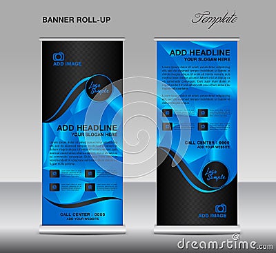 Blue Roll up banner template vector, roll up stand, banner design Vector Illustration