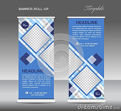 Blue Roll up banner template vector, roll up stand, display Vector Illustration