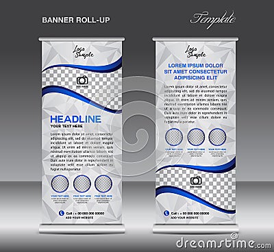 Blue Roll up banner template vector, stand, flyer design, banner Vector Illustration