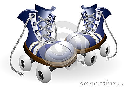 Blue roller skates with untied lace Vector Illustration