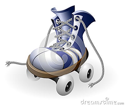 Blue roller skates with untied lace Vector Illustration