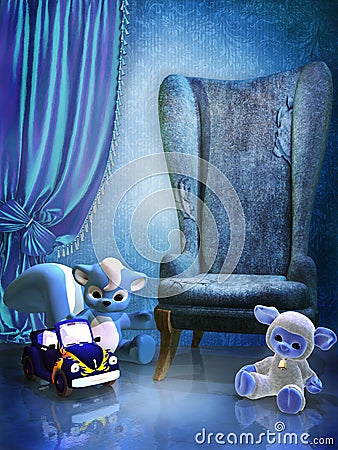 Blue room with toys Stock Photo