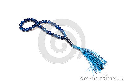 Blue rosary isolated on white background Stock Photo