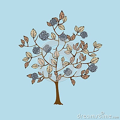 Blue roses on tree Vector Illustration