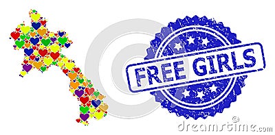 Free Girls Watermark Badge and Bright Lovely Mosaic Map of Laos for LGBT Vector Illustration