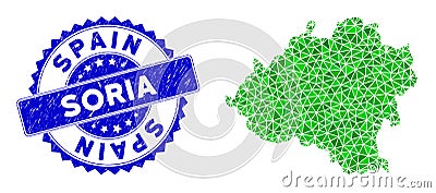 Rosette Textured Stamp With Green Vector Polygonal Soria Province Map mosaic Cartoon Illustration