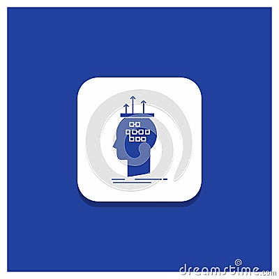 Blue Round Button for Algorithm, brain, conclusion, process, thinking Glyph icon Vector Illustration
