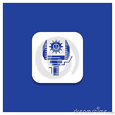 Blue Round Button for Automation, industry, machine, production, robotics Glyph icon Vector Illustration