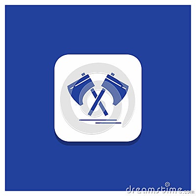 Blue Round Button for Axe, hatchet, tool, cutter, viking Glyph icon Vector Illustration