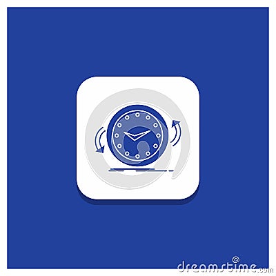 Blue Round Button for Backup, clock, clockwise, counter, time Glyph icon Vector Illustration