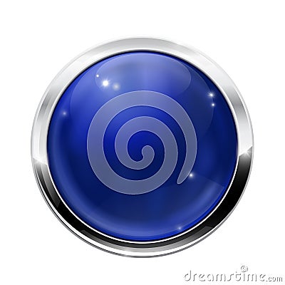 Blue round button with chrome frame Vector Illustration