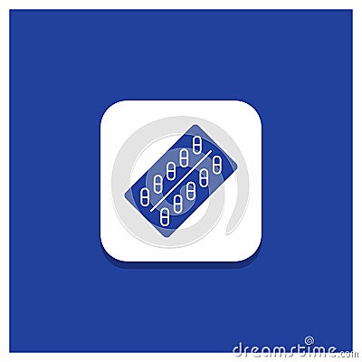 Blue Round Button for medicine, Pill, drugs, tablet, packet Glyph icon Vector Illustration