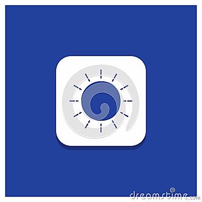 Blue Round Button for sun, weather, sunset, sunrise, summer Glyph icon Vector Illustration