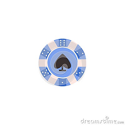 Blue round casino or poker chip with spade suit sign and different numbers of dots Vector Illustration