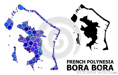 Blue Round Dot Mosaic Map of Bora-Bora Stock Photo