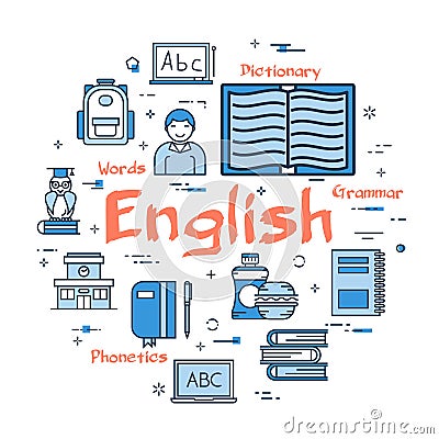 Blue round English Subject concept Vector Illustration