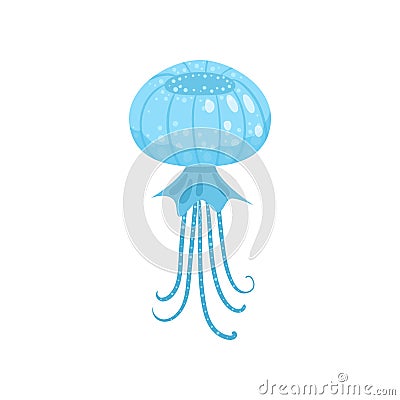 Blue round form jellyfish, ocean or sea creature Vector Illustration