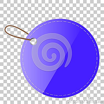 Blue Rounded Blank Tag with stiching, at transparent effect background Vector Illustration