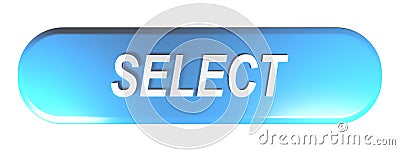 Blue rounded rectangle push button SELECT - 3D rendering illustration Cartoon Illustration