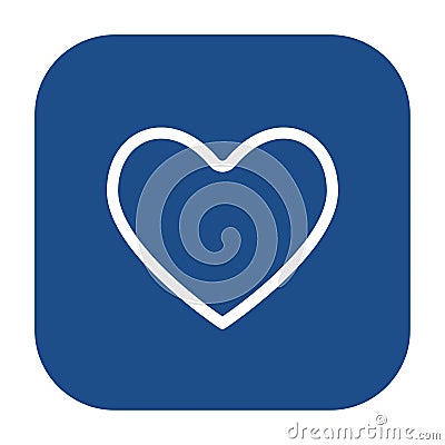 Blue rounded square heart outline icon, button. Vector Illustration