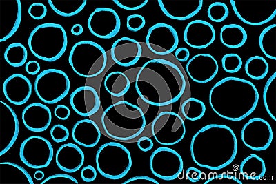 Blue rounds, circles and rings on the black background Cartoon Illustration