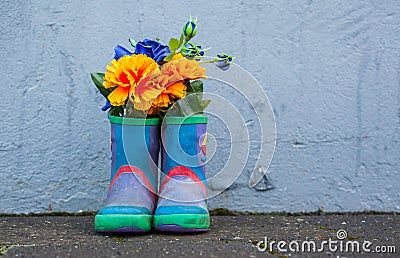 Blue Rubber Boots Stock Photo