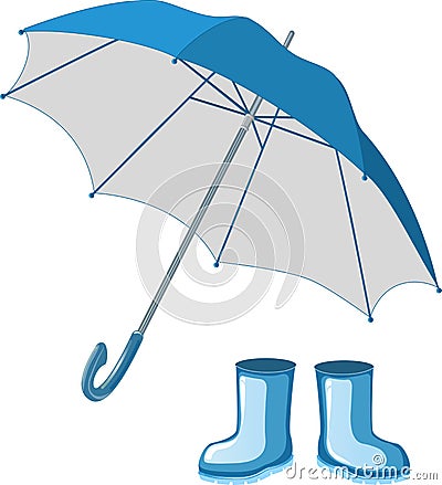 Blue rubber boots, umbrella Vector Illustration