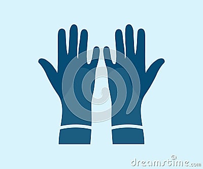Blue rubber gloves for cleaning logo design. Housework and housekeeping, home hygiene, professional cleaning service. Vector Illustration