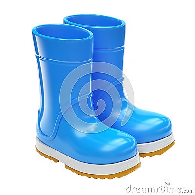 Blue rubber rain boots isolated on white background Cartoon Illustration