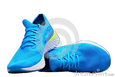 Blue runnung or sport shoes on isolated white background Stock Photo