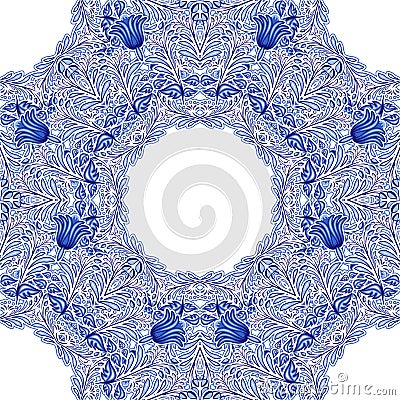 Blue Russian or Chinese porcelain seamless pattern with floral mandala. Vector Illustration