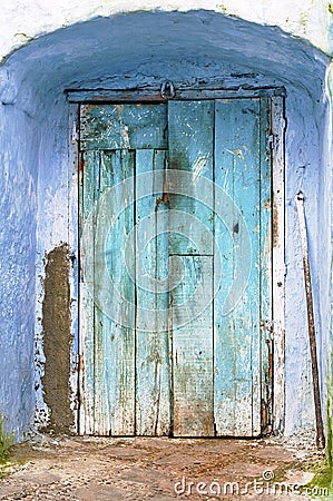 Blue Rustic Door Stock Photo