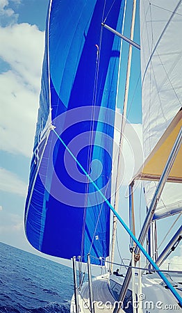 Sailboat off coast of Genoa, Italy Stock Photo