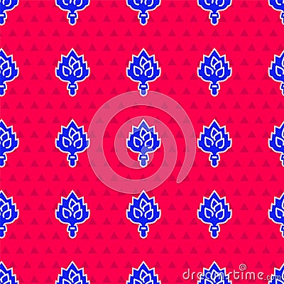 Blue Sauna broom icon isolated seamless pattern on red background. Broom from birch twigs, branches for Russian steam Stock Photo