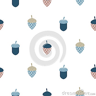 Blue scandi acorn simple seamless vector pattern. Vector Illustration