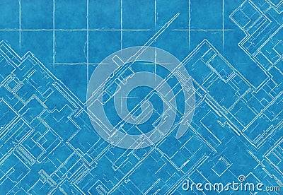 Blue scheme of top view city plan on graph paper Stock Photo