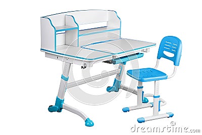 Blue school desk and blue chair Stock Photo